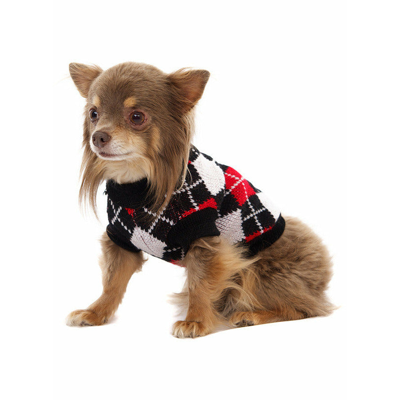 Urban Pup Red & Black Argyle Small Dog Jumper - PurrfectlyYappy