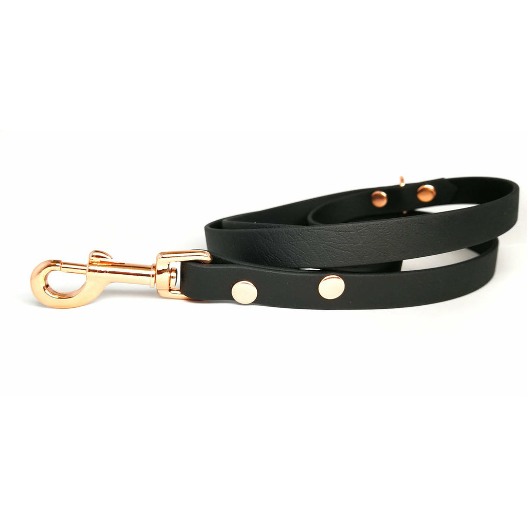 Pet Pooch Boutique BioThane Dog Lead in Black with Rose Gold
