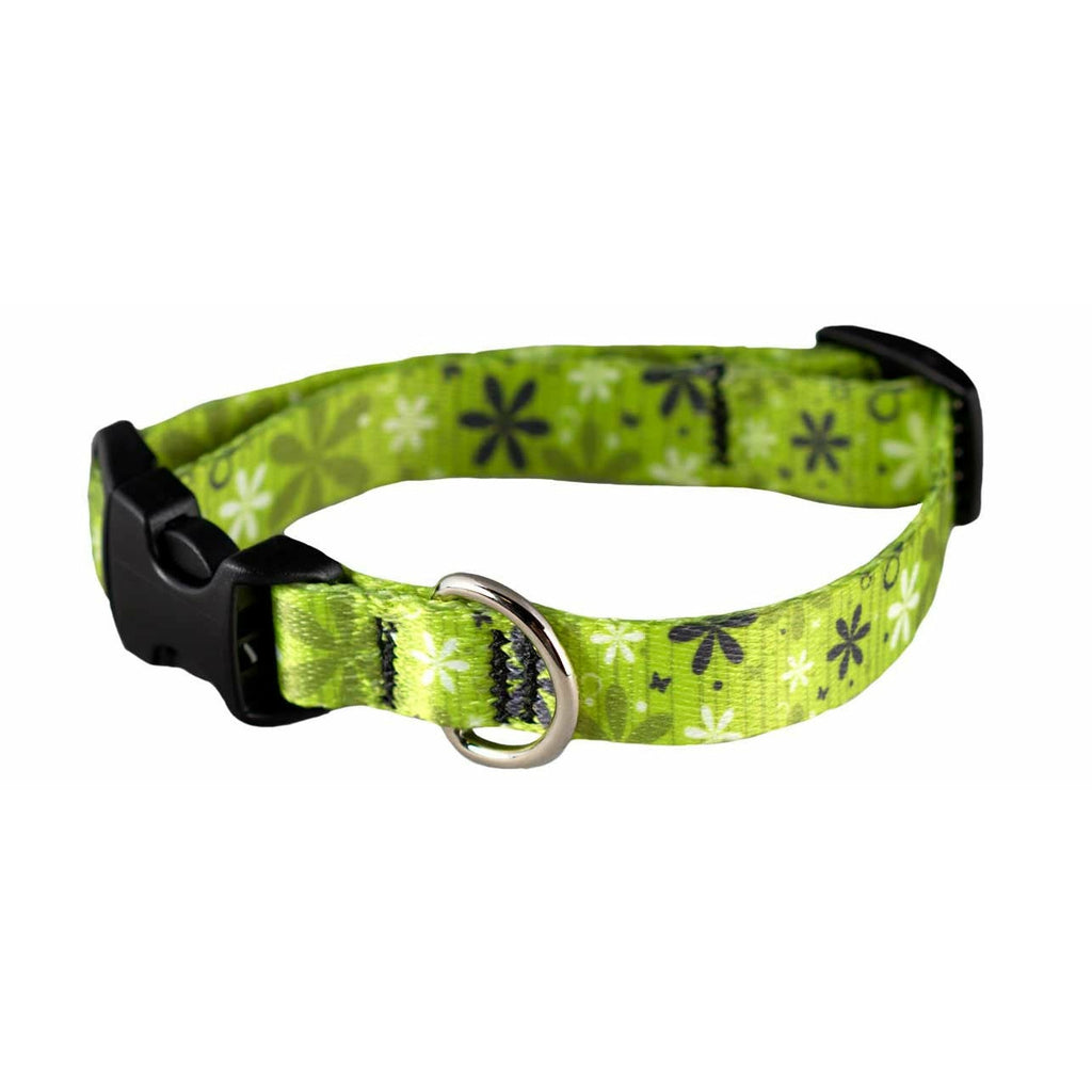 Cycle Dog Small Ecoweave Retro Green Flowers Dog Collar - PurrfectlyYappy