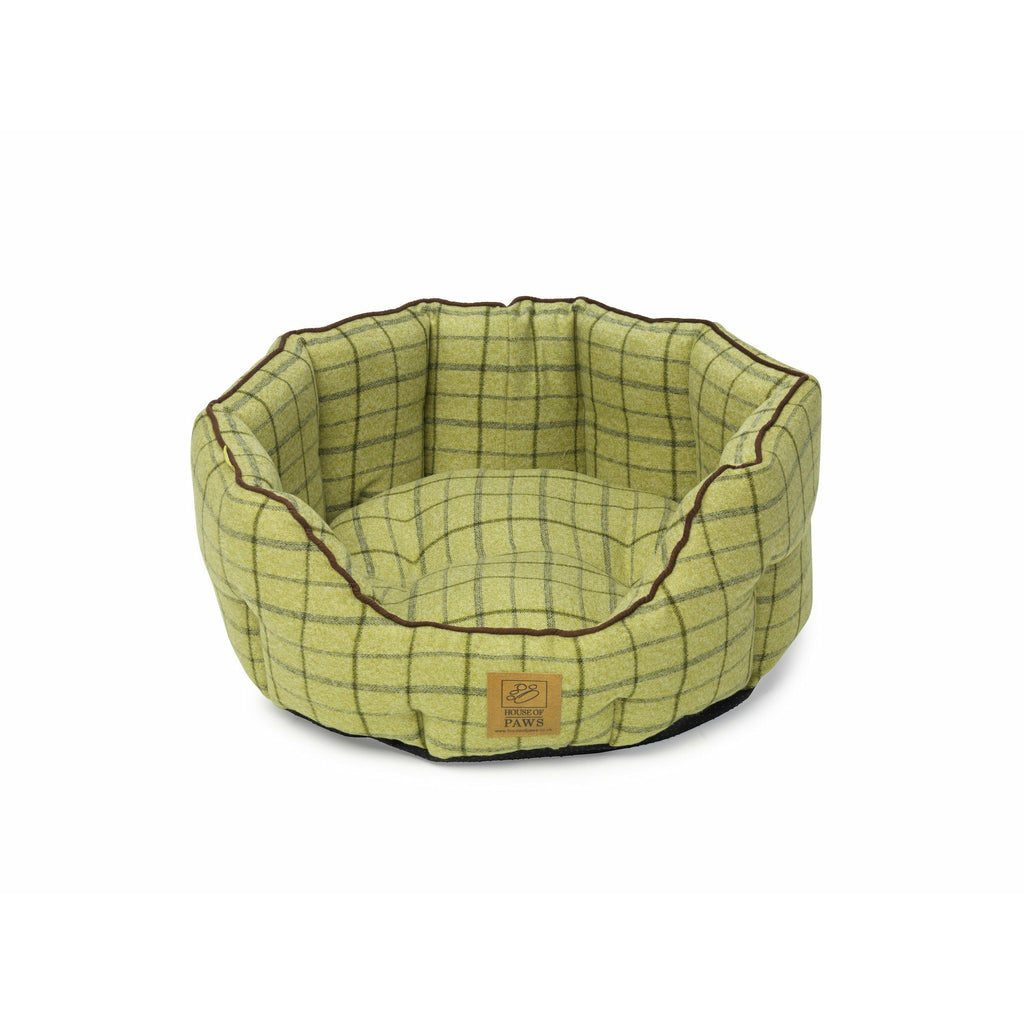 House of Paws Oval Snuggle Dog Bed in Green Tweed - PurrfectlyYappy