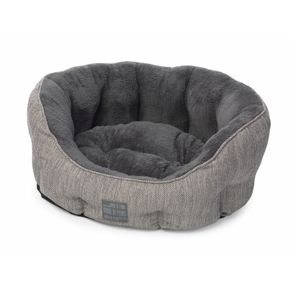 House of Paws Grey Hessian & Plush Oval Dog Bed - PurrfectlyYappy
