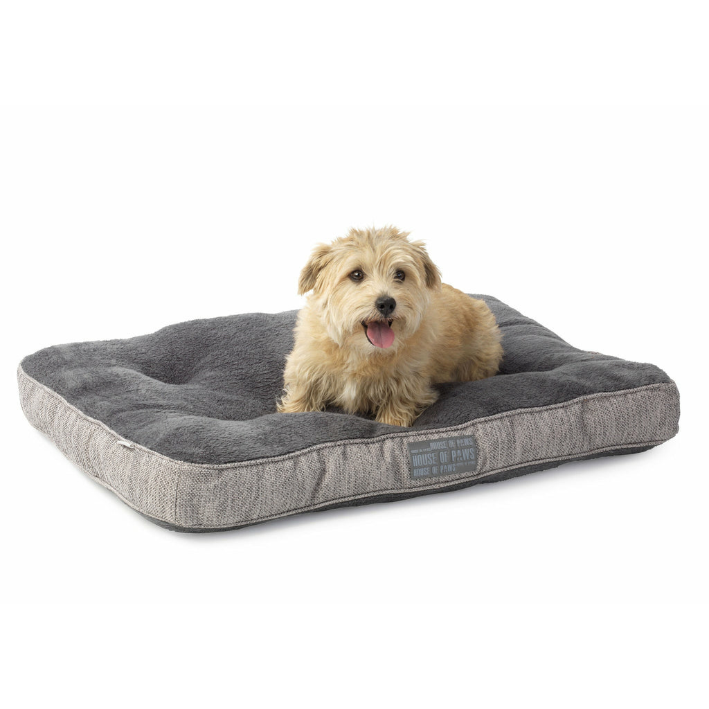 House of Paws Grey Hessian & Plush Boxed Mattress Dog Bed - PurrfectlyYappy