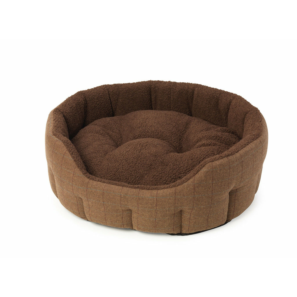 House of Paws Oval Snuggle Dog Bed in Brown Tweed - PurrfectlyYappy
