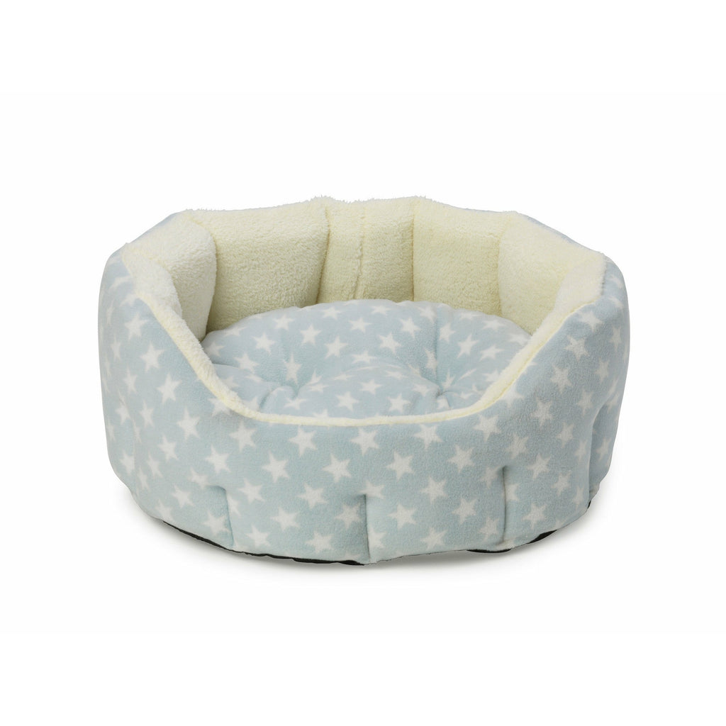 House of Paws Fleece Star Snuggle Oval Puppy Bed in Blue - PurrfectlyYappy