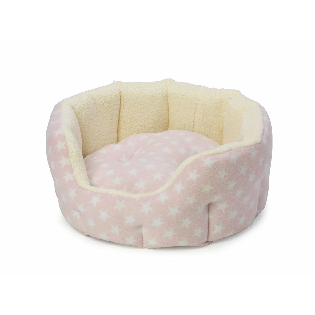 House of Paws Fleece Star Snuggle Oval Puppy Bed in Pink - PurrfectlyYappy