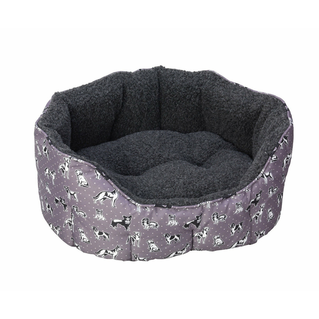 House of Paws Oval Snuggle Dog Bed in Polka Dogs - PurrfectlyYappy