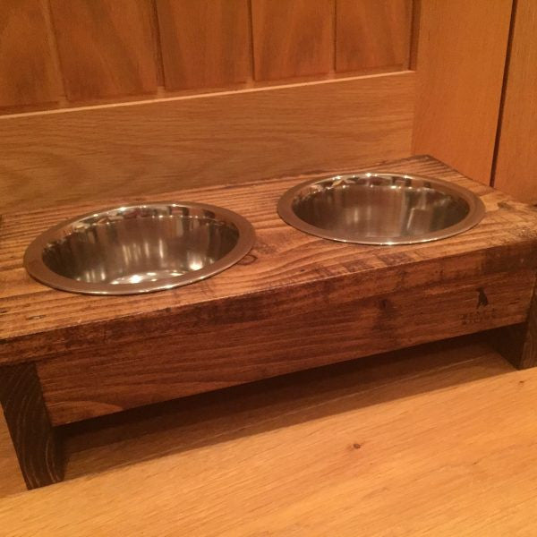 Hunt & Wilson Wooden Dog Bowl Holder with Bowls - PurrfectlyYappy