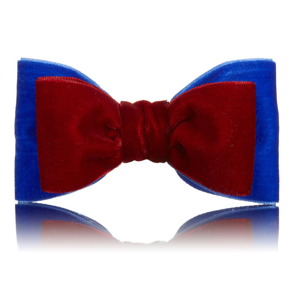 Paws with Opulence Blue & Red Velvet Bow Tie - PurrfectlyYappy