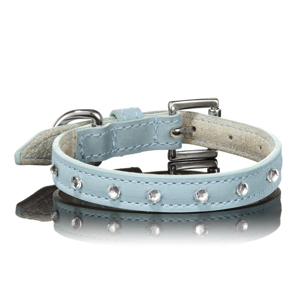 Paws With Opulence Blue Swarovski Leather Dog Collar