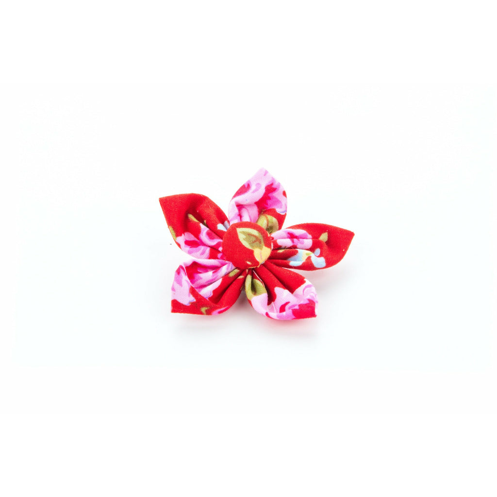 Pet Pooch Boutique Flower Collar Accessory in Red Vintage Flower - PurrfectlyYappy