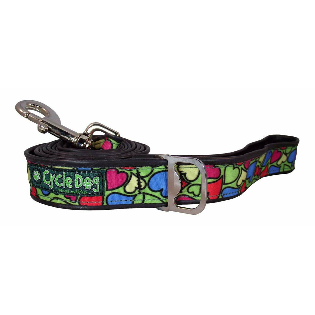 Cycle Dog Green Dog Lead with Multi-Coloured Hearts - PurrfectlyYappy
