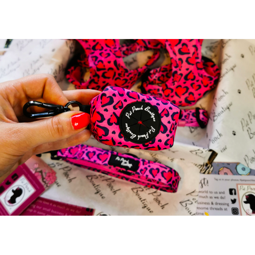Pet Pooch Boutique Pink Leopard Hearts Poo Bag Holder - Pet Pooch Boutique - PurrfectlyYappy 
