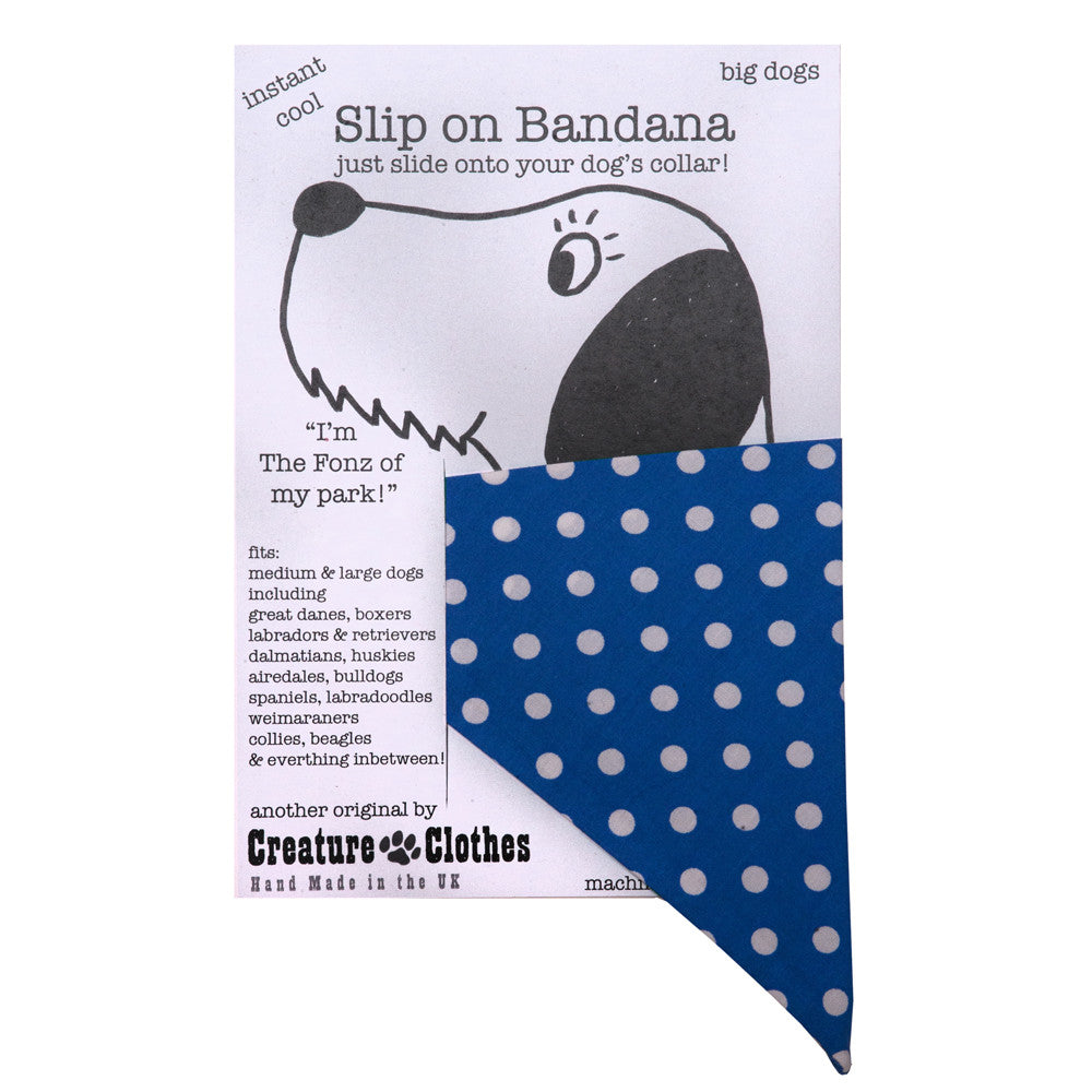 Creature Clothes Blue Polka Dot Slip-on Dog Bandana - PurrfectlyYappy