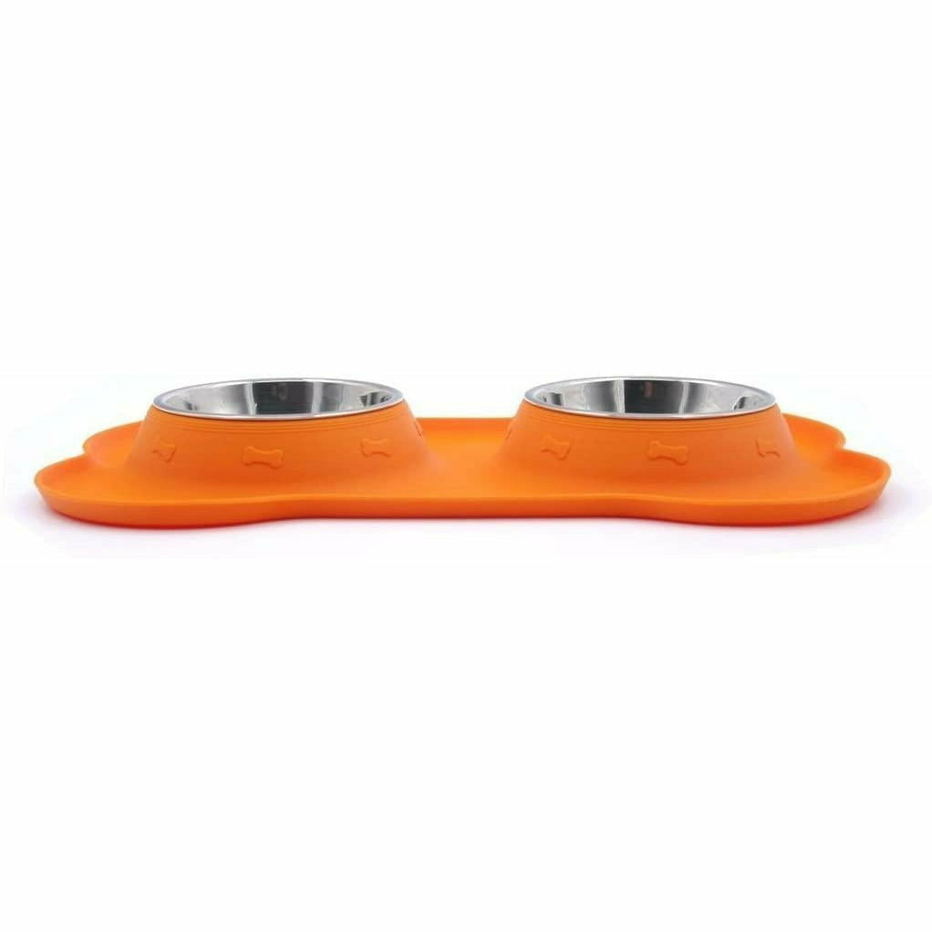 Super Design Double Bowl & Silicone Mat Orange - Super Design - PurrfectlyYappy 