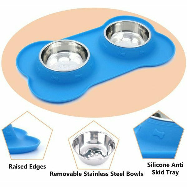 Super Design Double Bowl & Silicone Mat Blue - Super Design - PurrfectlyYappy 