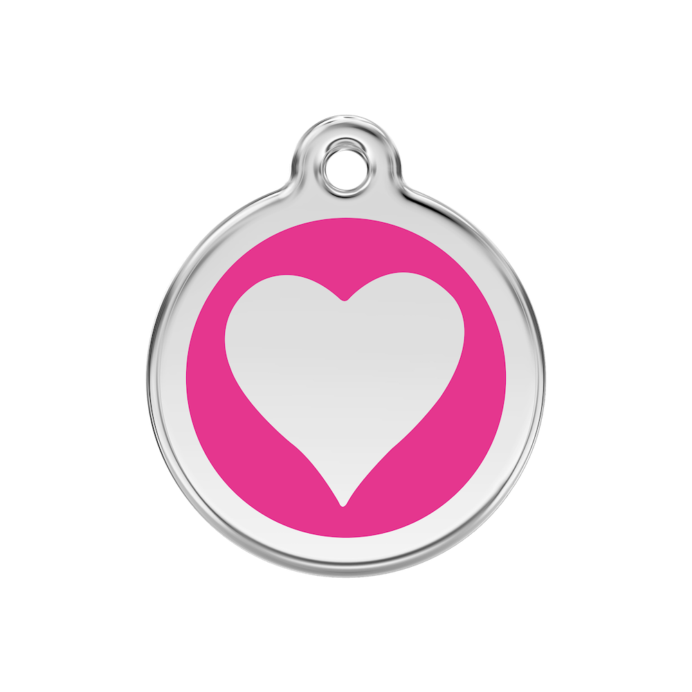 Red Dingo Enamel Pet Tag - Heart Tag in Hot Pink - PurrfectlyYappy