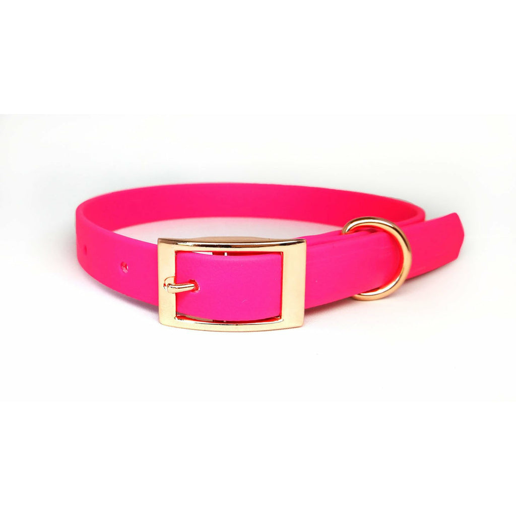 Pet Pooch Boutique BioThane Collar in Hot Pink with Rose Gold