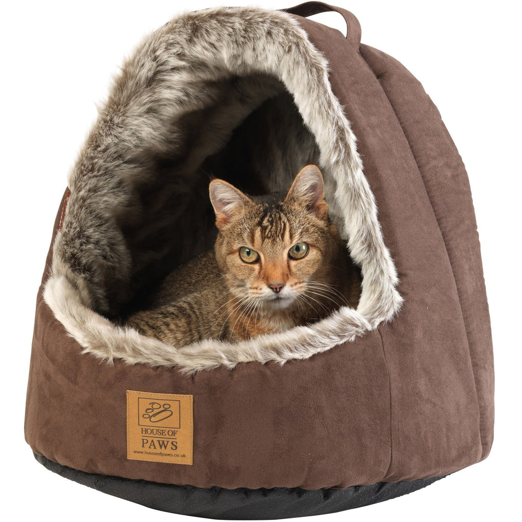 House Of Paws Faux Arctic Fox Hooded Cat Bed - PurrfectlyYappy