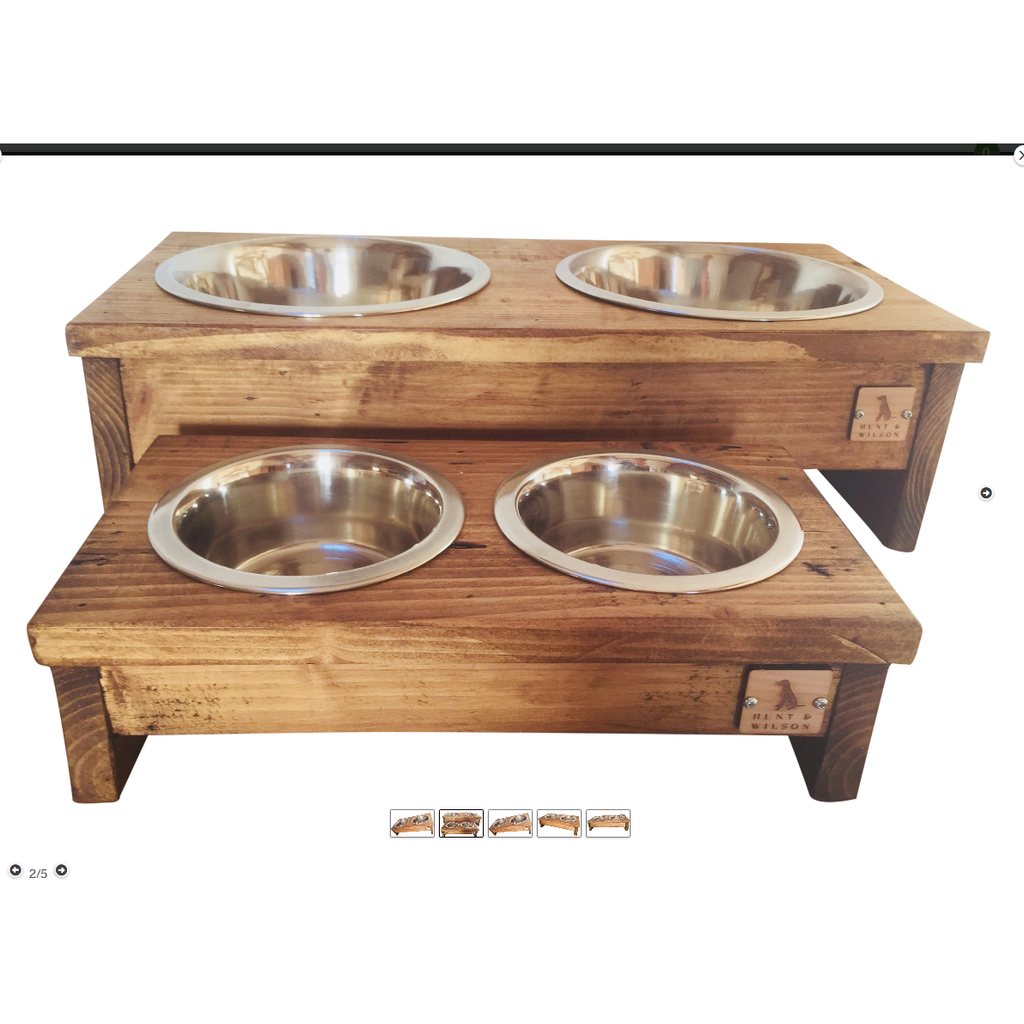Hunt & Wilson Wooden Dog Bowl Holder with Bowls - PurrfectlyYappy