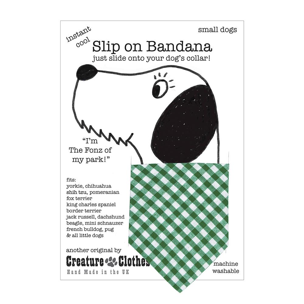 Creature Clothes Green Gingham Slip-on Dog Bandana - PurrfectlyYappy
